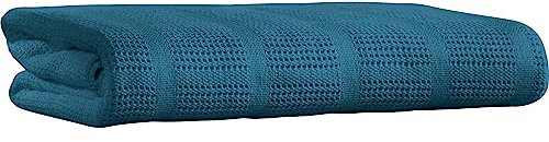 Erwin Müller Sommerdecke, leichte Baumwolldecke, Häkeldecke Trient Petrol Größe 150x200 cm - luftig leicht, weiche Qualität, pflegeleicht