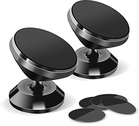 2 Pack Magnetic Phone Car Mount, Strong Magnet Cell Phone Holder with 4 Metal Plate, Dashboard 360° Rotation & Degrees View, Adjustable Magnet Cell Phone Mount Compatible with iPhone, Samsung and More