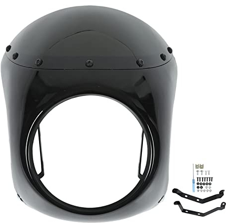7-Zoll-Motorrad-Frontscheinwerfer-Verkleidung, KIMISS Scheinwerfer-Verkleidungsmaske, Gabelhaube, Schützende Windschutzscheibe, Universell für die Meisten Motorräder, Runder(Glänzend schwarz)
