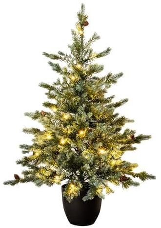 Christmas Tree World | 3ft Artificial Pre-lit Cairngorm Pine | Natural and Realistic Look with Bushy and Luxury Quality PE Tips | Easy to Assemble and Take Down | 73cm Diameter | Potted | Outdoor
