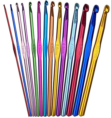 Fousenuk 14 stück Häkelnadel Set, Crochet Hooks Stricknadeln aus bunt Aluminium 14 Größen 2mm-10mm Stricken Werkzeuge Zubehör zum Garnstricken, Häkelnadeln Ergonomisch für Stricken Handwerk