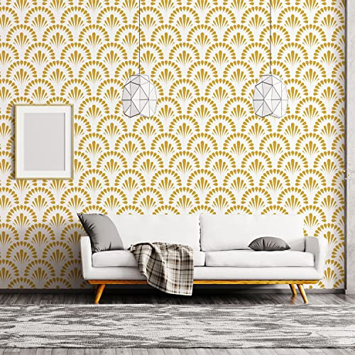 JOLIHOME Papier Peint Texturé Géométrique Autocollant Gold Fans Papier de Contact Imperméable à L'eau Rouleau de Film Vinyle Amovible pour Salle de Bain Cuisine 44.5x500cm