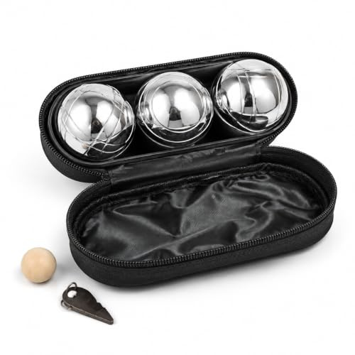 CANNON Juego de Petanca con 3 Bolas de 720 g, Boliche y Medidor | Set completo con funda: 3 bolas metálicas, boliche y medidor
