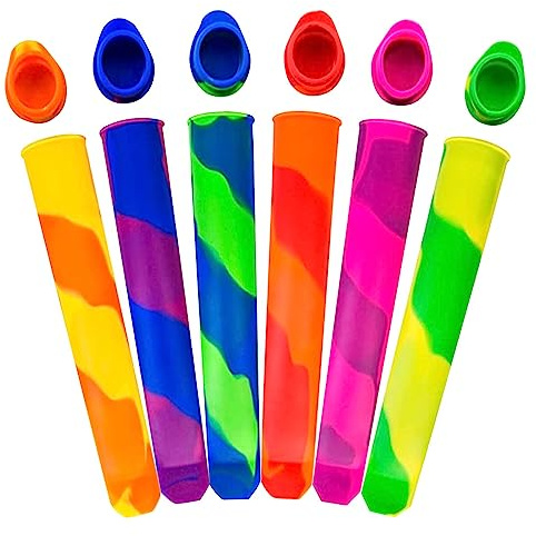MUNSKT Paquete de 6 moldes para paletas de hielo, bolsas de almuerzo arcoíris, máquina de paletas de hielo de silicona con tapas a prueba de fugas, reutilizables para fiestas, helados, chocolate,