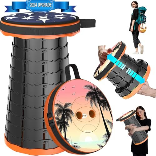 ALEVMOOM Verbesserter Klappbarer Hocker mit Kissen, Tragbarer Campinghocker, Klapphocker mit Stabilerer Belastbarkeit 200 kg, Verstellbarer Teleskophocker Hocker,Wandern, Reisen, Grillen