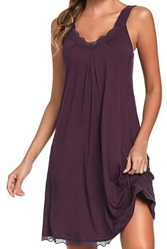 Uniexcosm Camisón de Mujer Algodon Camisones Mujer Sexy sin Manga Camisón con Tirantes Antideslizantes Cuello en V Ropa de Dormir Vestido Ligero y Suave para Hogar Fucsia Oscuro M