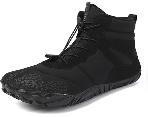 Tongzone Wide Toe Box Men's Women's Barefoot Shoes Fur Lined Zero Drop Sole High top Walking shoes Winter