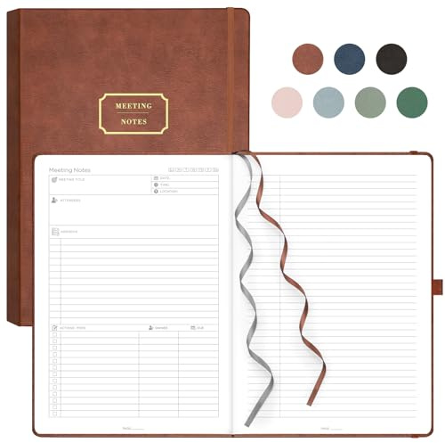 EMSHOI Meeting-Notizbuch, A4-Planer, 240 Seiten, großes Tagebuch, To-Do-Liste, Notizblock mit 100 g/m² dickem Papier, gebundenes Leder-Tagebuch für Damen, Herren, Büro, Geschäftsar