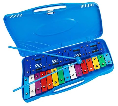 25-Noten-Glockenspiel, Xylophon, Metalltasten-Schlaginstrument mit 2 Sicherheitsschlägeln Glockenspiel Set (Color : Blue)