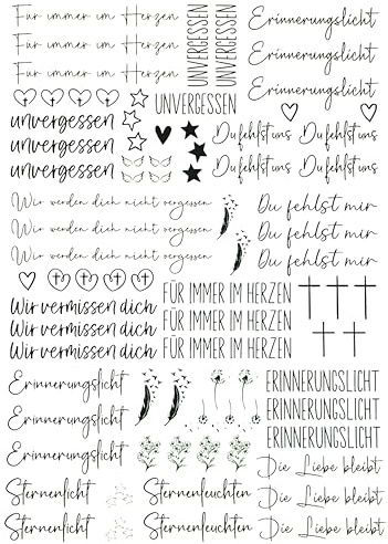 Fräulein Lotti | Wasserschiebefolie fuer Kerzen - Thema: Trauer | Tattoofolie | schwarz DIN A4