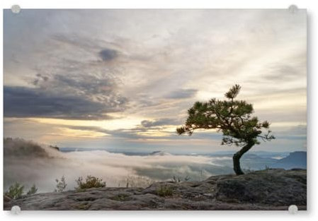artboxONE Acrylglasbild 30x20 cm Natur Elbsandsteingebirge am Abend - Bild sächsische Schweiz Berge dunst