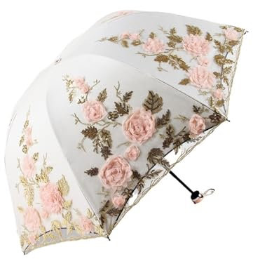ZINXY Blumen-Regenschirm mit Schnürung for Frauen, Sommer-Sonnenschirm, faltbar, for den Garten, UV-Regenschirm, faltbar, 3D-Blumen-Stickerei, Hochzeitsschirm Taschenschirme (Size : T)
