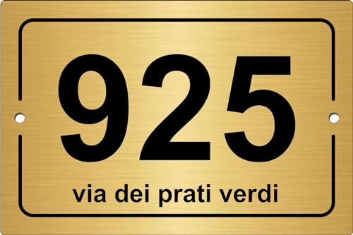 Pubblimania NUMERO CIVICO personalizzato Stile Maiolica modello Sorrento in alluminio rinforzato stampato (Oro Spazzolato)
