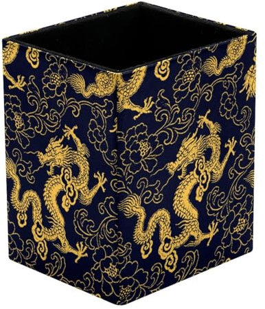 Eslifey Stifthalter, quadratischer Stifthalter für den Schreibtisch, chinesisches goldenes Drachenmuster, Stiftebecher, Make-up-Pinselhalter, Ständer, Display, Schreibtisch, Schreibwaren-Organizer für