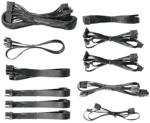 Nfortec Kit de Cables PSU Sagitta 750W, Gestión de Cables,Alimentacion Modular, Extension certificados, Conectores ATX de 24 Pines, SATA PCI-E (6 + 2 Pines) EPS (8 Pines), Cable RGB