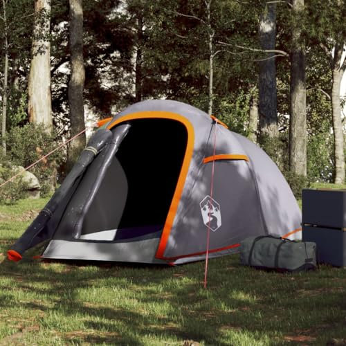 Tino Tech Tente tunnel pour 2 personnes - Gris et orange - 260 x 130 x 105 cm - Tente de groupe - Coupe-vent - Tente familiale - Grande tente à lancer - Tente de festival - Tente de trekking -