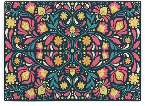 Optical Illusions Flowers Grande protection de plan de travail rectangulaire en verre – Motif floral multicolore – Planche à découper lisse avec pieds antidérapants 39 cm x 28,5 cm
