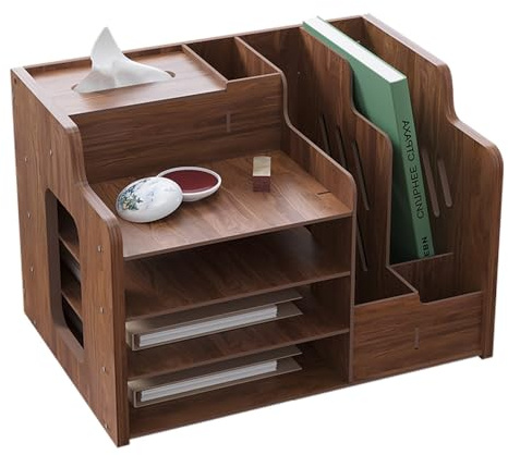 Schreibtisch-Organizer aus Holz, große Kapazität, Schreibtisch-Organizer, Aktenregal, A4-Papier-Dokumentensortierer, DIY Bürobedarf, Aufbewahrungsbox für Zuhause, Büro und Schule (JB07 Walnussholz)