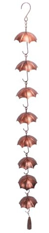 Buachois Umbrella Rain Chain,39.4in 8 Cups Rain Chain Decorative Umbrella Rain Chain Bell for Home Garden Patio Outdoor Decor Gutters Downspouts
