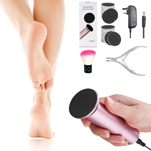 Electric Foot File Hard Skin Remover, Adjustable Speed Electric Foot Sander Pedicure Tools with 60 Sandpaper Discs and Clean Brush, Electric Foot File Portablesfor Dry Dead Skin Cracked Heels Calluse