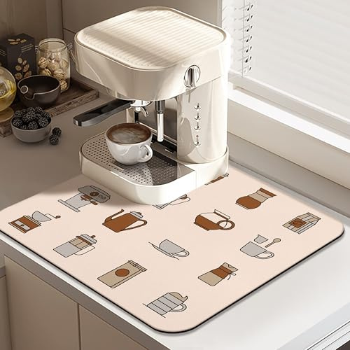 Tapis de café – Tapis de bar à café amusant et absorbant – Tapis de séchage imperméable protège la cuisine – Cafetière de cuisine, bar, comptoir décoratif 40,6 x 45,7 cm