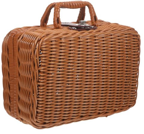 Milisten Caja de Almacenamiento Vintage de Ratán Hecha a Mano para Maquillaje en Crema Diseño Pequeño con Forma de Maleta