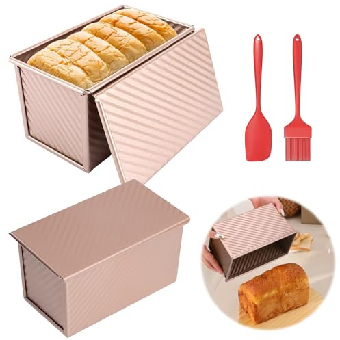 BORDEAG 2 Pezzi Stampo Per Pane Con Coperchio, Stampi Per Pane Con Coperchio, Stampo Per Toast Anti-Adesivo In Acciaio Al Carbonio Stampaggio Pane Pane Pain Box Per Toast Torte Pasticceria