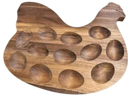 Fonowx Huevera de Madera con Forma de Gallina, Mini Bandeja para Huevos de Madera para Encimera de Cocina, Despensa