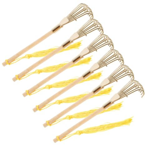 KONTONTY Petit Râteau À Main en Bois Lot De 6 Pièces pour Jardin Zen Râteau À Cendres Miniature Râteau Zen À Dents Métalliques Accessoire De Table De Sable Outil Décoratif