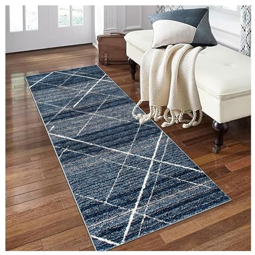 Siunwdiy Küchenläufer mit modernes -Motiv,50 x 100 cm, Läufer für Flur, rutschfest, waschbar, Eingangsbereich, Landhaus-Läufer,Dunkelblau Läufer,abstraktes Teppichläufer für Flur, Schlafzimmer