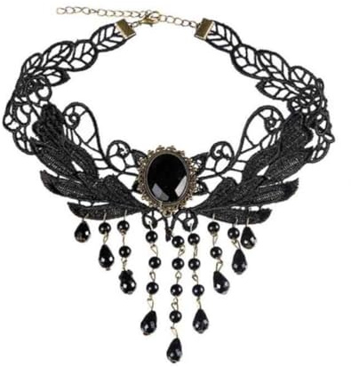 Fc'Noqgn Schwarze Spitze Halskette, Gothic Anhänger Halskette, Vintage Tattoo Spitze Punk Kragen Damen Mädchen Prom Rave Schmuck Zubehör, Spitze