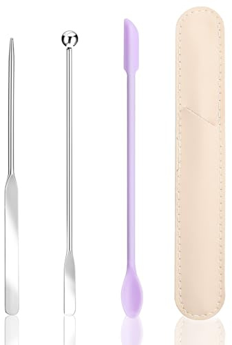 Makeup Spatula, Stainless Steel Depotting Spatula with Silicone Cosmetic Tools Make Up Accessories for Cosmetics Mixing Blending Foundation Small Area of Face
