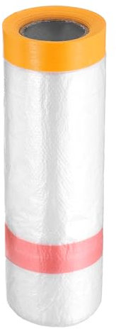 sourcing map Película de enmascaramiento presellada, 43.3 pulgadas x 100 pies, cinta adhesiva doble y pintores de cortinas, película de tela de plástico con cinta de plástico para cubrir pintura