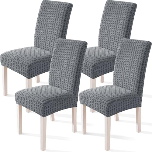 YSTELLAA Stretch Stuhlhussen 4er Set, Stuhlbezug Elastischer, Hussen Für Stühle Abnehmbarer, Stuhlbezüge Chair Cover Langlebig Universal, Für Bankett Deko Und Hochzeit Partys, Hellgrau