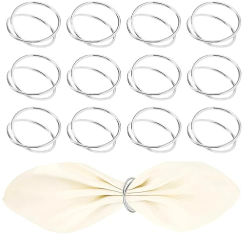 txuzong 12 Stück Serviettenringe aus Metall Silber - Napkin Holder mit Doppelspiral-Design für Hochzeit, Party, Festliches Tischdeko - Elegante Serviettenringe für jeden Anlass