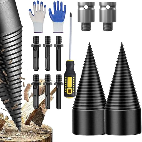 Firewood Drill Bit Set, Firewood Drill Bit Wood Splitter, Fire-wood Log Splitter Dri-ll Bit, Wood Splitt-er for Logs, Woods Splitt-er Drill Bits, for Electric Hammer, Impact D-rill (2 Set 50mm)
