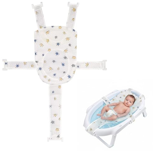 ARYIMYDP Baby Badeauflage, Badewannensitz für Neugeborene und Babys, Sicherer Badeeinsatz mit 5 Verstellriemen, Weiches und Schnelltrocknendes Mesh, Antirutsch, Einfache Montage
