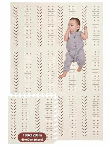 KinderNest Spielmatte, Beige, Eva-Schaumstoff, 180x120cm, 6 Puzzle-Teile mit 10 Randstücken, Wasserdicht, Weich, rutschfest, für Babys und Kleinkinder, mit Aufbewahrungstasche
