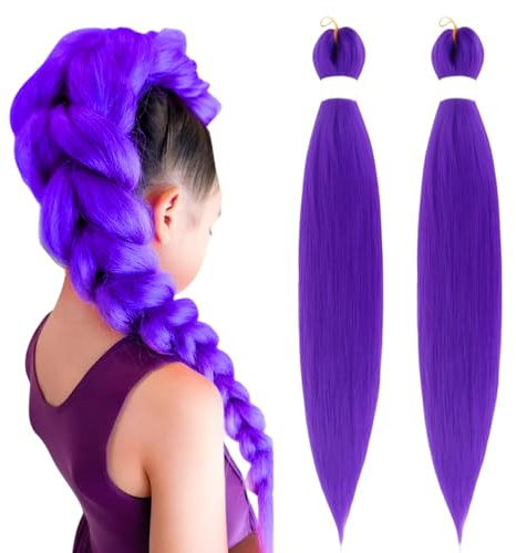 2 Pièces Rajout Cheveux Tresses Violet 26 Pouces Rajout Cheveux Tresses Extension Souplesse Meches pour Tresses Africaine pour Accessoire de Fête Sur Scène Costume Cosplay