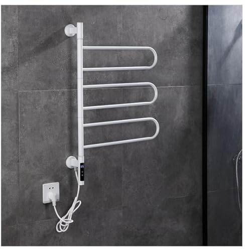 KLGFBDC Scaldasalviette Elettrico per Bagno, scaldasalviette Elettrico Girevole da Parete 90W, scaldasalviette con Timer/Controllo della Temperatura, Bianco