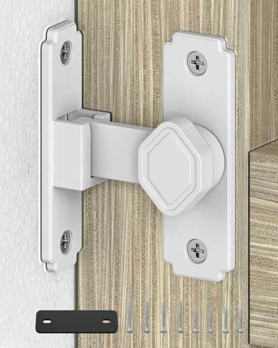 90 Degree Barn Door Lock, Small Right Angle Latches, Rust-Proof Sliding Door Latch Lock for Garden, Bathroom, Cabinet, Barn, Pet Cage, Window, Shed (White-1PC) | Multipurpose Security Lock for Bathroom, Cabinet, Pet Cage, Garden Shed, Window And Sliding Wooden Doors