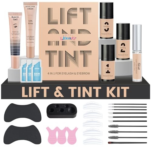 Libeauty Lash Lift and Color Kit Black with Full Tool Set Brow Lamination and Color Kit Vacuum Pump Design for Beginner & Eyelash Artist Easy To Use At Home & Salon (With lash lift liquid glue)
