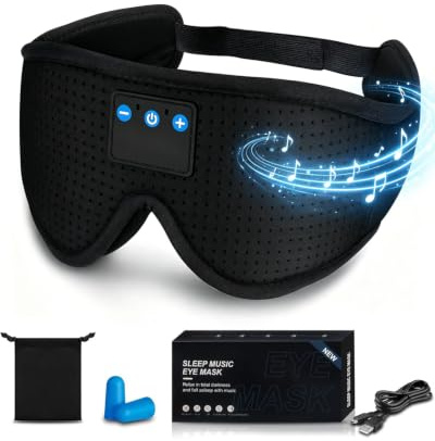 Bluetooth Sleep Mask Headphones Play 15Hrs Complete Blackout 3D Eye Mask with V5.2 Bluetooth Headphones, Breathable Eye mask Headphones with Earphones for Travel, Nap, Meditation, Deep Sleeping