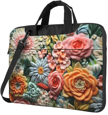 WZYWHJ Broderie colorée image ultra-mince portable à épaule unique sac d'ordinateur portable accessoires informatiques doux antichoc pour ordinateurs portables, Noir , 13 inch