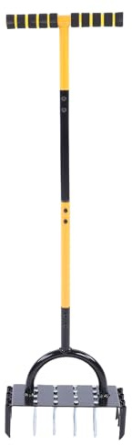 Naroote Aireador de Césped, Herramienta de Aireación de Suelo de Acero Al Carbono, Herramienta de Jardín de 16 Picos y 8 Núcleos con en T y Pedal, Ideal para Pastizales de Jardín