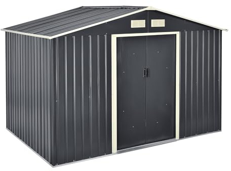 Abri de Jardin 277x191x192 cm Toit à pignon tôles en Acier galvanisées Gris foncé 03_0007173