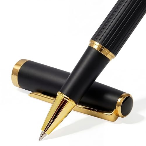 Luxury Rollerball Pen Smooth Writing Ball Point Pen, Premium Journal Pens with Schmidt Refills, Elegant Pen Gifts for Business Birthday (Black)