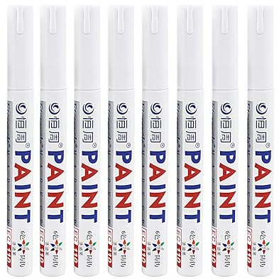 TASSFROO 8 stycken färgpennor vit vattentät: Permanent märkpenna vit för stenar målning, däck, trä, glas, metallplast – snabbtorkande oljebas färgmarkörer set med 2–3 mm rund spets för dekoration