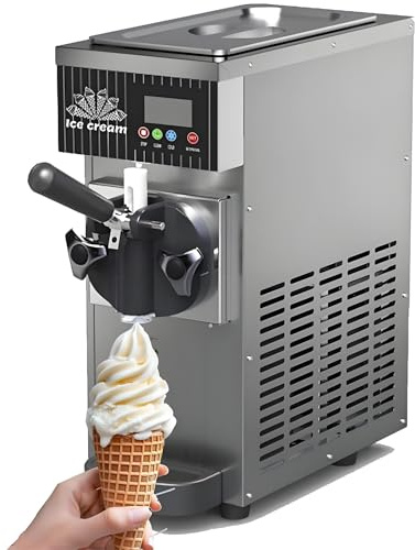 LYAYYDS Commercial Ice Cream Machine 450W/750W 5.8-7.9 Gal/H Soft Serve Ice Cream Maker with Auto Clean,LCD Panel, Countertop for Snack Restaurants Bars Silver-450W