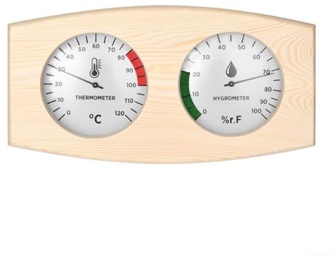 Termometro igrometro per sauna 2 in 1 in legno con display a doppia scala per intervallo di temperatura da 0 a 120 C e umidità relativa da 0 a 100 in stanze sauna